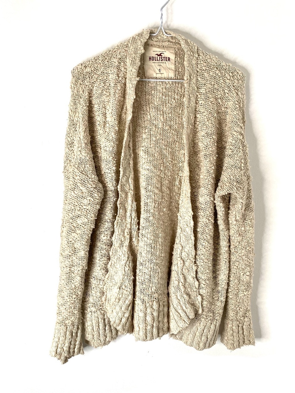 Hollister Cream Chunky Knit Open Front Cardigan Cozy Textured Sweater